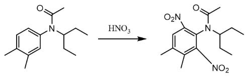 圖2 N-(l-乙基丙基)-N-乙?；?3,4-二甲基苯胺硝化反應(yīng)方程式